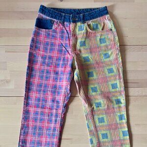 The Ragged Priest Women's Plaid Colorblock Straight Leg Denim Jeans size 28